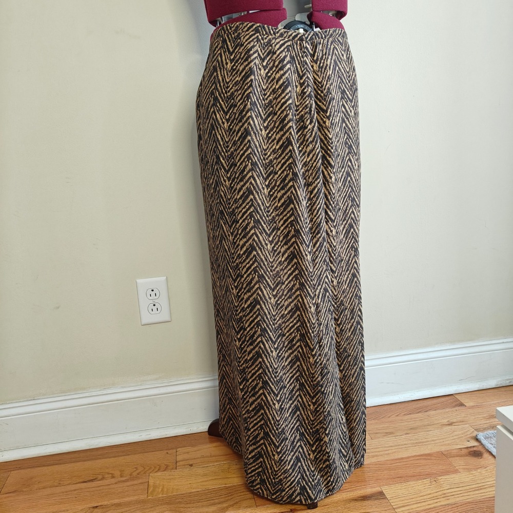 VALERIE‎ STEVENS Maxi Long A-Line Skirt Silk Blend Brown Lined Chevron Size 12